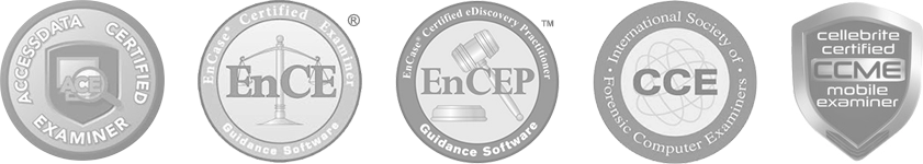 International Society of Forensic Computer Examiners (CCE), EnCase® Certified e-Discovery Practitioner – Guidance Software (EnCEP®), EnCase® Certified Examiner – Guidance Software (EnCE), AccessData Certified Examiner (ACE)